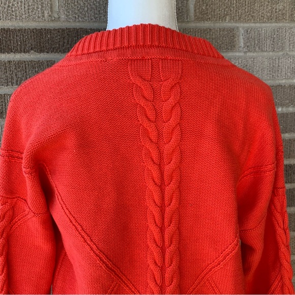 Cabi 5449 Orange Citrus Chunky Cable Knit Cardigan Sweater Button Up Medium - Picture 8 of 13